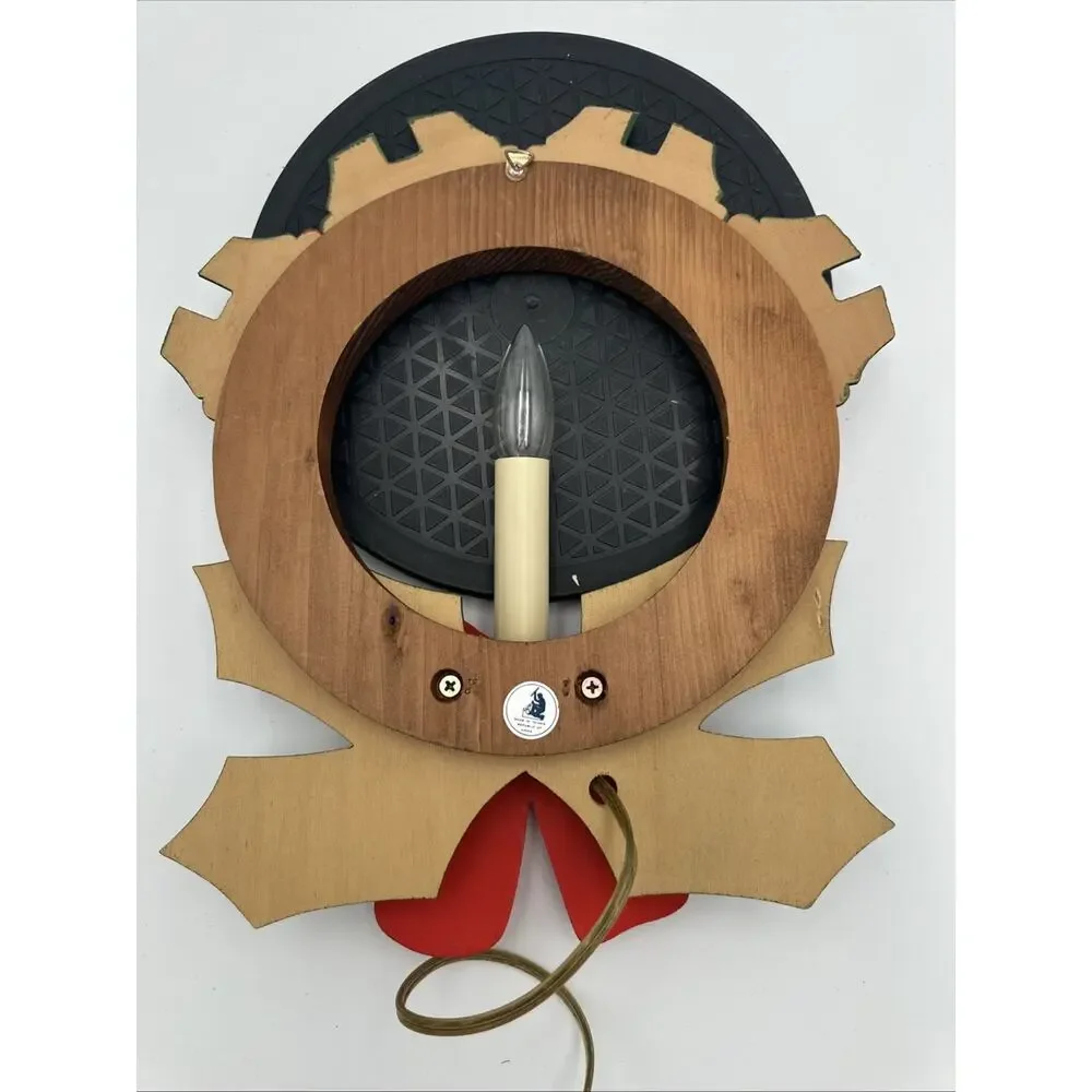 Vintage Working Hand Carved Wooden Christmas Wreath With Light